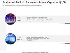 Equipment portfolio for various events organized display ppt powerpoint presentation summary deck