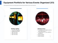 Equipment portfolio for various events organized illumination ppt powerpoint presentation file topics