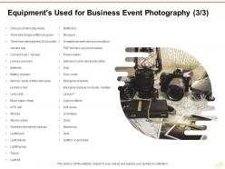 Equipments used for business event photography batteries ppt powerpoint presentation slides
