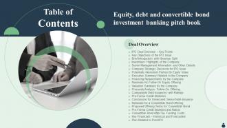 Equity Debt And Convertible Bond Investment Banking Pitch Book Table Of Contents