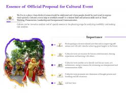 Essence of official proposal for cultural event ppt powerpoint presentation gallery files