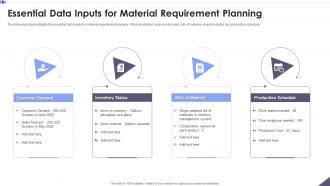 Essential Data Inputs For Material Requirement Planning