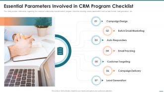 Essential Parameters Involved In Crm Program Checklist Crm Digital Transformation Toolkit