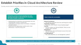 Establish priorities in cloud architecture review cloud infrastructure at scale