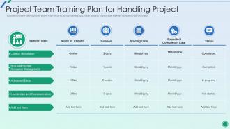 Establishing Plan For Successful Project Management Project Team Training Plan For Handling