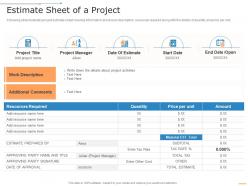 Estimate sheet of a project project management professional toolkit ppt download