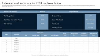 Estimated Cost Summary For ZTNA Implementation Identity Defined Networking