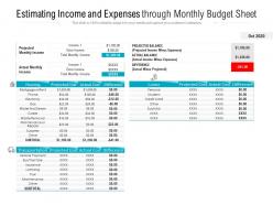 Estimating income and expenses through monthly budget sheet