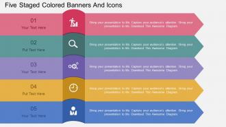 Et five staged colored banners and icons flat powerpoint design