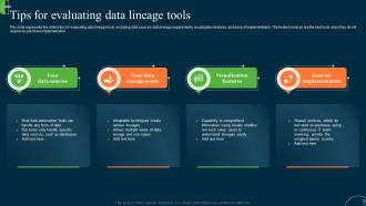 ETL Data Lineage Tips For Evaluating Data Lineage Tools Ppt Layouts Background
