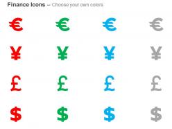 Euro pound yen dollar currencies ppt icons graphics