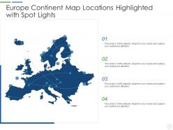 Europe continent map locations highlighted with spot lights