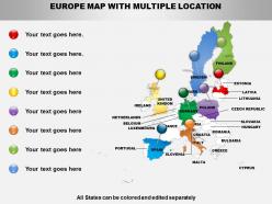 Europe map with multiple locations ppt presentation slides