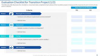 Evaluation checklist for transition project transition plan