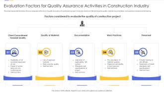 Evaluation factors for quality assurance activities in construction industry