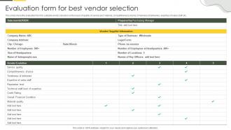 Evaluation Form For Best Vendor Selection Approaches To Merchandise Planning