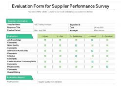 Evaluation form for supplier performance survey