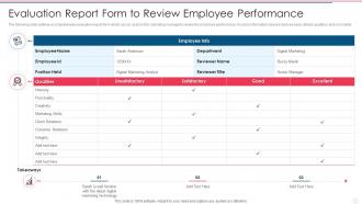 Evaluation Report Form To Review Employee Performance