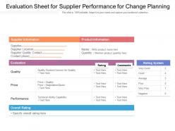 Evaluation sheet for supplier performance for change planning