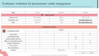 Evaluation Worksheet For Procurement Vendor Management Supplier Negotiation Strategy SS V