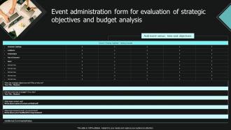 Event Administration Form For Evaluation Of Strategic Objectives And Budget Analysis