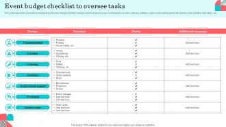 Event Budget Checklist To Oversee Tasks
