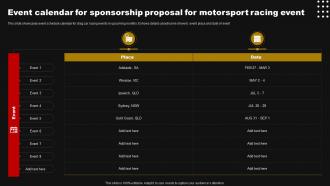 Event Calendar For Sponsorship Proposal For Motorsport Racing Event Ppt Slides Styles