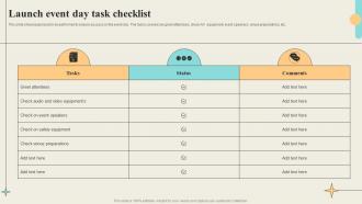 Event Day Tasks Launch Event Day Task Checklist Ppt Powerpoint Presentation File Topics