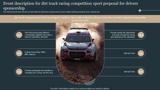 Event Description For Dirt Track Racing Competition Sport Proposal For Drivers Sponsorship Ppt Grid