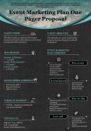 Event marketing plan one pager proposal presentation report infographic ppt pdf document