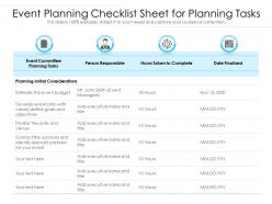 Event planning checklist sheet for planning tasks