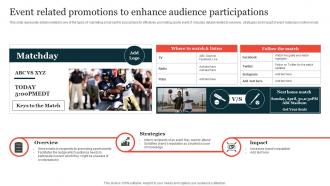 Event Related Promotions To Enhance Audience Guide On Implementing Sports Marketing Strategy SS V