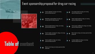 Event Sponsorship Proposal For Drag Car Racing Powerpoint Presentation Slides Content Ready Adaptable