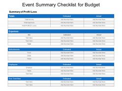 Event Summary Checklist For Budget