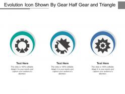 Evolution icon shown by gear half gear and triangle