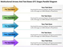 Examples of business processes and text boxes 5 stages parallel diagram powerpoint templates