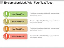 Exclamation mark with four text tags