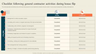Execution Of Successful House Checklist Following General Contractor Activities During