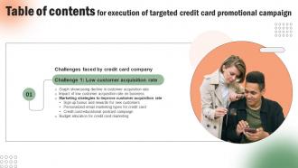 Execution Of Targeted Credit Card Promotional Campaign Table Of Contents Strategy SS V