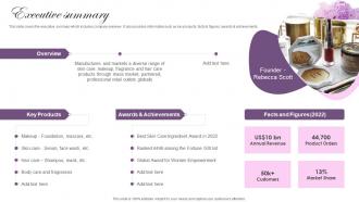 Executive Summary Cosmetic Brand Company Profile Ppt Portrait