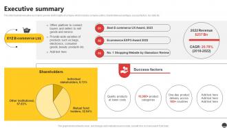 Executive Summary E Commerce Company Profile Ppt Information CP SS