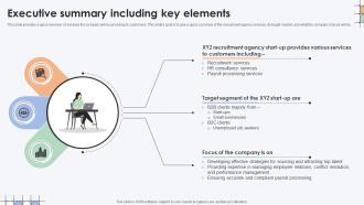 Executive Summary Including Key Elements Staffing And Recruiting Ppt Template Bp Ss V