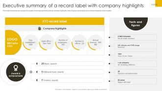 Executive Summary Of A Record Label With Company Highlights Revenue Boosting Marketing Plan