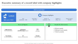 Executive Summary Of A Record Label With Company Record Label Branding And Revenue Strategy SS V