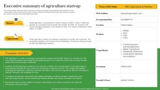 Executive Summary Of Agriculture Start Up Crop Farming Business Plan BP SS