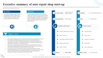 Executive Summary Of Auto Repair Car Service Center Business Plan BP SS