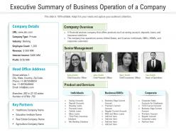 Executive summary of business operation of a company