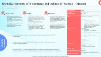 Executive Summary Of E Commerce And Technology Business Amazon Online Marketplace BP SS
