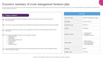 Executive Summary Of Event Management Entertainment Event Services Business Plan BP SS