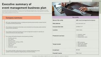 Executive Summary Of Event Management Event Coordinator Business Plan BP SS